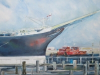 Acryl auf Leinwand, Hafenmotiv, Format 120 x 80 cm, Passat an der Ostsee, Travemünde, klare Blautöne