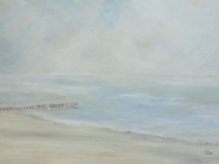 Acrylbild, Original Acryl auf Leinwand, Meer, Pfähle, Ruhiges Wasser, Strand, Meer, Format: 100 x 70 cm, VERKAUFT