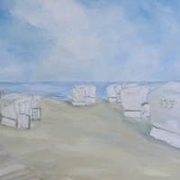 Acrylbild, Original Acryl auf Leinwand, Weiße Strandkörbe, 100 x 70 cm, VERKAUFT