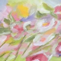 Blumenbild, Acryl auf Leinwand, Blüten im Wind, helle Farben, Pastelltöne Format: 120 x 60 cm, verkauft