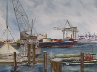 Acryl auf Leinwand, Hamburger Hafen, Blick vom Museumshafen, Format 50 x 60 cm