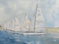 Segeltag, Segelboote am Meer, 100 x 70 cm, VERKAUFT