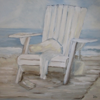 Acrylbild, Wandbild mit Acrylfarben, Beachchair, Meer, Weg und Dünen, Entspannung, 80 x 80 cm