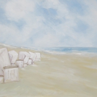 Acrylbild, Wandbild mit Strandkörben,Acryl auf Leinwand, 100 x 70 cm