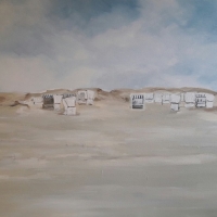 Acrylbild, Wandbild, Strandkörbe in den Dünen, 100 x 70 cm