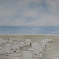 Wandbild, Acrylbild, Strandkörbe am Meer, Strand, 70 x 100 cm 